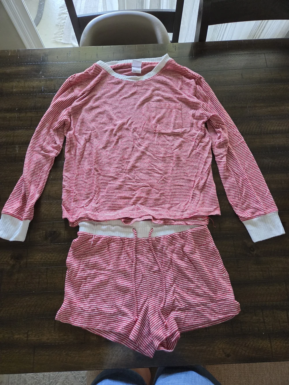 Red Stripe Pajama Set - Long Sleeve Top & Shorts